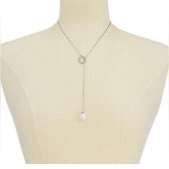 INC International Concepts Imitation Pearl and Pavé Circle Lariat Necklace - Picture 4 of 7